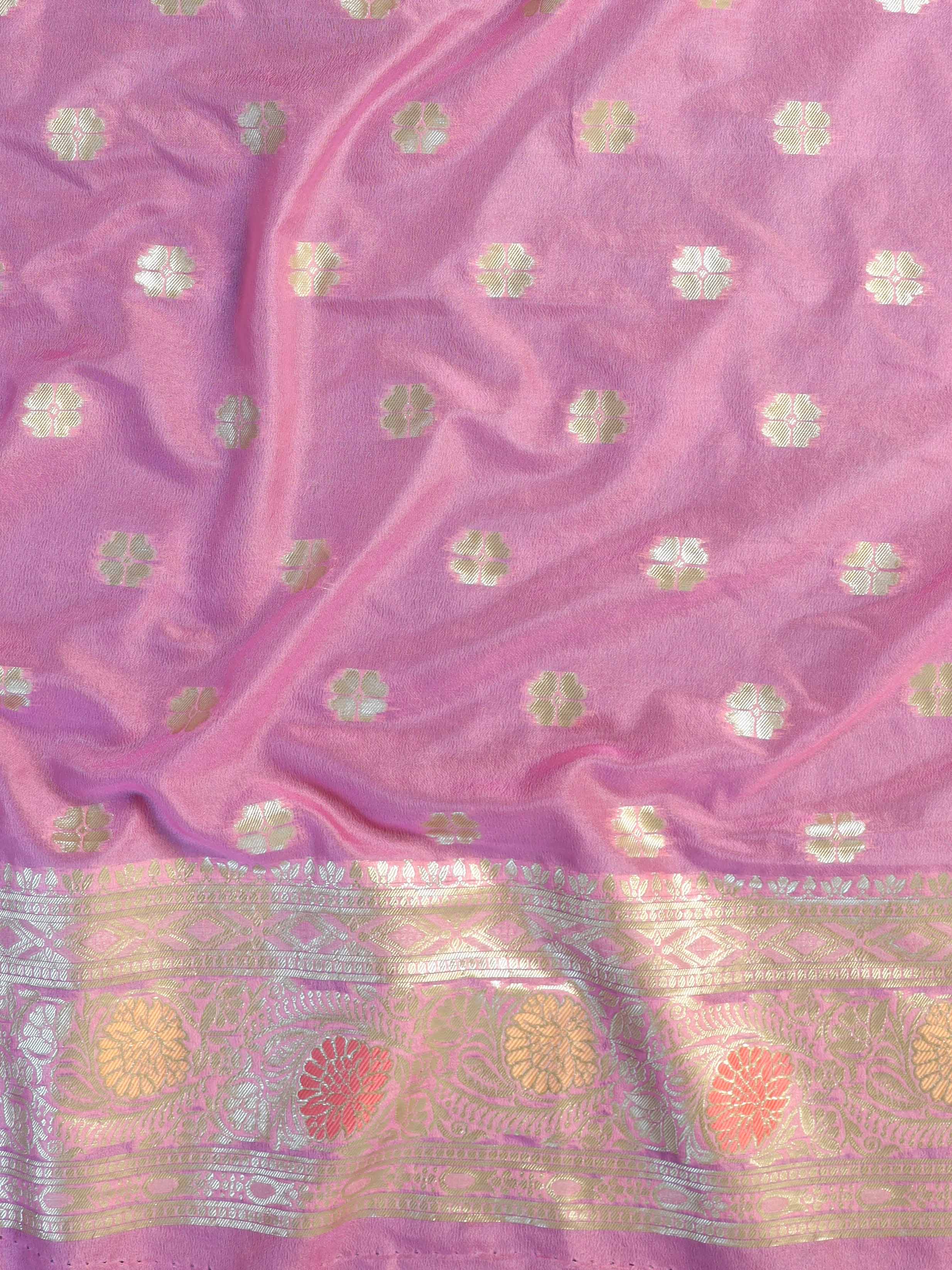 Banarasee Handwoven Semi Silk Saree With Zari Jaal Design-Pink