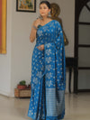 Banarasee Handwoven Semi Katan Saree With Zari Buta Design-Cobalt Blue