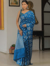 Banarasee Handwoven Semi Katan Saree With Zari Buta Design-Cobalt Blue