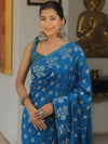 Banarasee Handwoven Semi Katan Saree With Zari Buta Design-Cobalt Blue