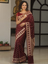 Banarasee Handwoven Semi Katan Saree With Zari Buta Design & Border-Maroon