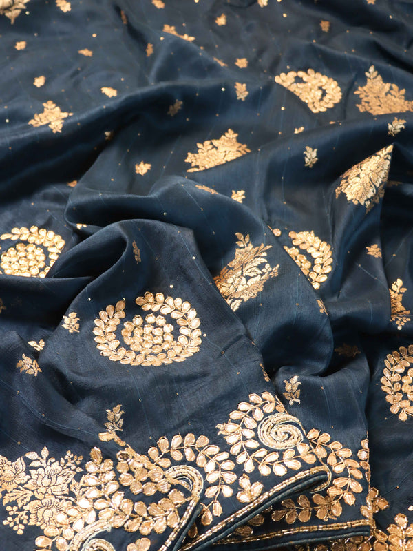 Banarasee Semi Silk Saree With Gotapatti & Sequin Work-Teal Blue