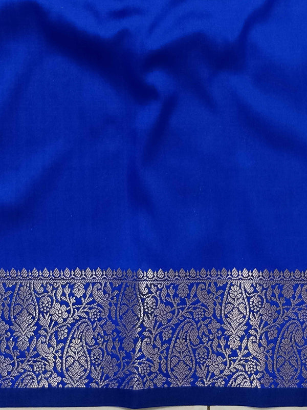 Banarasee Handwoven Semi Silk Saree With Zari Border Design-Royal Blue