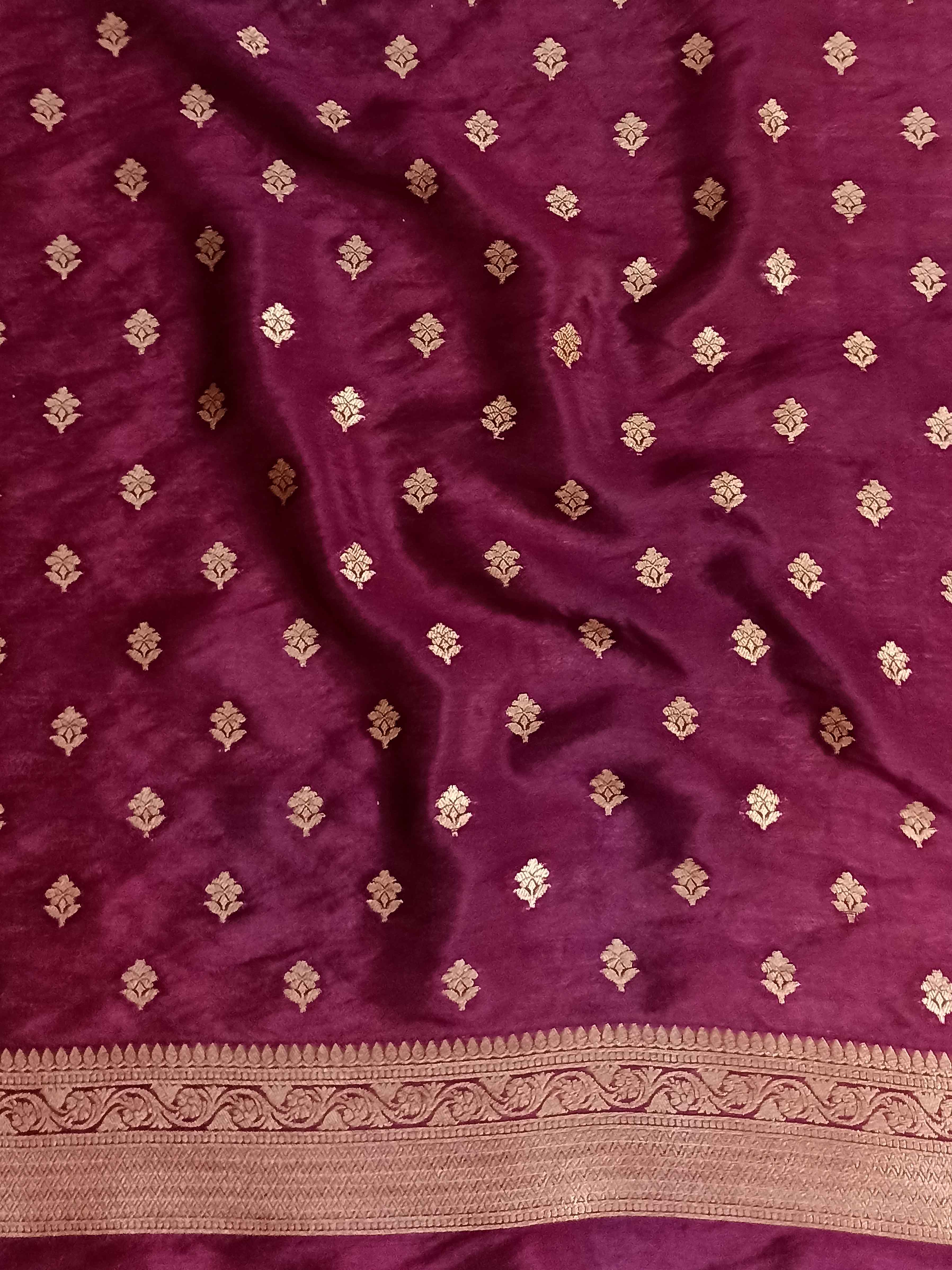 Banarasee Handwoven Georgette Saree Zari Jaal Design With Lace-Violet