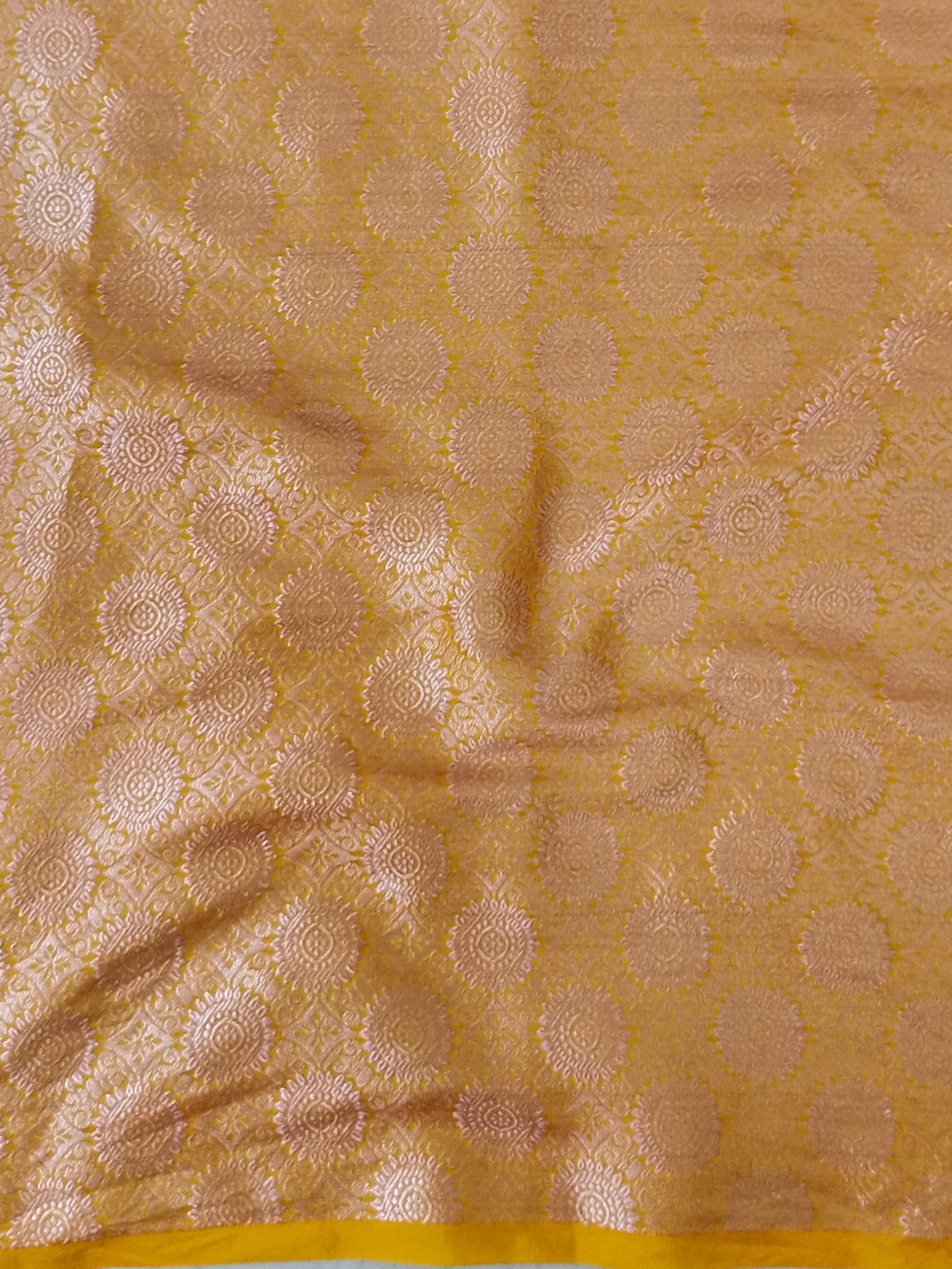 Banarasee Handwoven Crushed Tissue Saree With Meena Border-Mustard Yellow