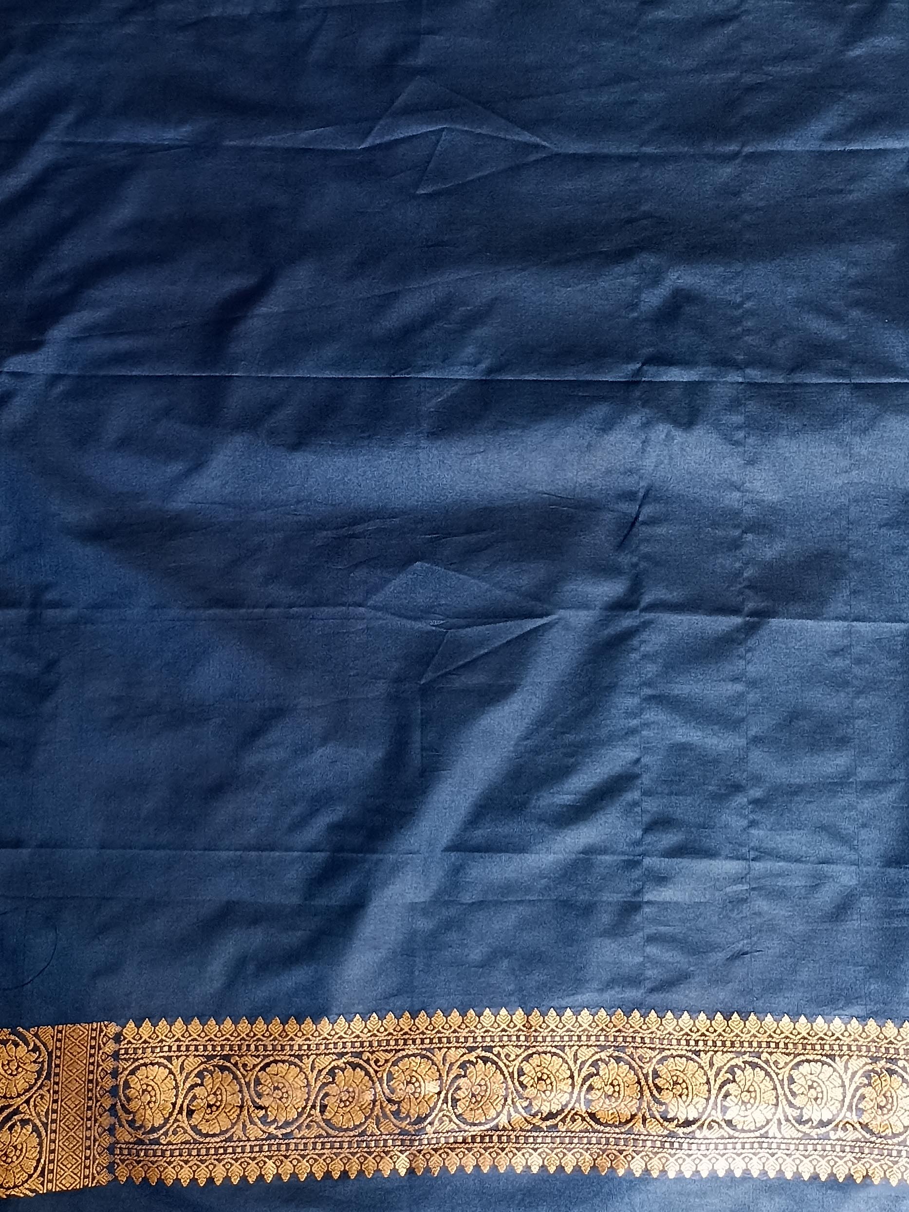 Banarasee Semi-Katan Heavy Zari Jaal Saree With Lace-Cobalt Blue