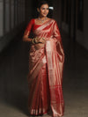 Banarasee Handwoven Plain Tissue Zari Border Saree-Red