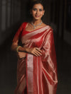 Banarasee Handwoven Plain Tissue Zari Border Saree-Red