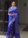 Banarasee Handwoven Semi Silk Saree With Zari Border-Royal Blue