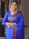 Banarasee Handwoven Semi Silk Plain Saree With Zari Border-Blue