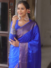 Banarasee Handwoven Semi Silk Plain Saree With Zari Border-Blue