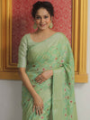 Banarasee Cotton Silk Saree Zari Jaal Design & Border-Light Green