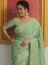 Banarasee Cotton Silk Saree Zari Jaal Design & Border-Light Green