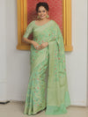 Banarasee Cotton Silk Saree Zari Jaal Design & Border-Light Green