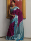 Banarasee Handwoven Plain Semi Silk Saree With Contrast Zari Border-Magenta & Blue