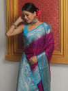 Banarasee Handwoven Plain Semi Silk Saree With Contrast Zari Border-Magenta & Blue