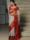 Banarasee Georgette Saree With Zari Work & Contrast Border-White & Red