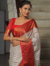 Banarasee Georgette Saree With Zari Work & Contrast Border-White & Red