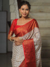 Banarasee Georgette Saree With Zari Work & Contrast Border-White & Red