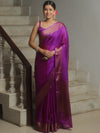 Banarasee Handwoven Semi Silk Plain Saree With Zari Border-Magenta