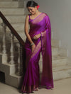 Banarasee Handwoven Semi Silk Plain Saree With Zari Border-Magenta