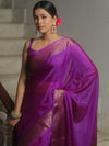 Banarasee Handwoven Semi Silk Plain Saree With Zari Border-Magenta