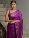 Banarasee Handwoven Semi Silk Plain Saree With Zari Border-Magenta