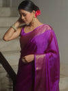 Banarasee Handwoven Semi Silk Plain Saree With Zari Border-Magenta