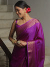 Banarasee Handwoven Semi Silk Plain Saree With Zari Border-Magenta