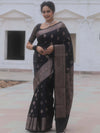 Banarasee Handwoven Semi Silk Saree With Zari Buti Design-Black