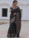 Banarasee Handwoven Semi Silk Saree With Zari Buti Design-Black