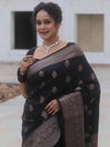 Banarasee Handwoven Semi Silk Saree With Zari Buti Design-Black