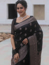 Banarasee Handwoven Semi Silk Saree With Zari Buti Design-Black