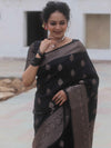 Banarasee Handwoven Semi Silk Saree With Zari Buti Design-Black