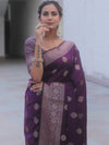 Banarasee Handwoven Semi Silk Saree With Zari Buti Design-Purple