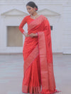 Banarasee Handwoven Semi Silk Saree With Zari Buti Design-Orange (Dual Tone)