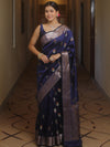 Banarasee Handwoven Semi Silk Saree With Zari Buti Design-Blue