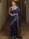 Banarasee Handwoven Semi Silk Saree With Zari Buti Design-Blue