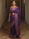 Banarasee Handwoven Semi Silk Saree With Zari Buti Design-Violet (Dual Tone)