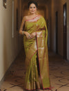 Banarasee Handwoven Semi Silk Saree With Zari Buti Design-Olive Green (Dual Tone)