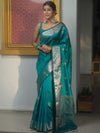 Banarasee Handwoven Semi Silk Saree With Zari Buti Design-Rama Green