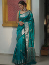 Banarasee Handwoven Semi Silk Saree With Zari Buti Design-Rama Green