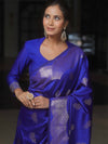 Banarasee Handwoven Semi Silk Saree With Zari Buti Design-Royal Blue