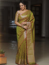 Banarasee Handwoven Semi Silk Saree With Zari Buti Design-Olive Green (Dual Tone)