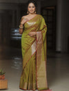 Banarasee Handwoven Semi Silk Saree With Zari Buti Design-Olive Green (Dual Tone)