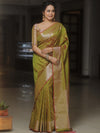 Banarasee Handwoven Semi Silk Saree With Zari Buti Design-Olive Green (Dual Tone)