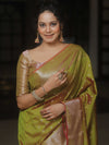 Banarasee Handwoven Semi Silk Saree With Zari Buti Design-Olive Green (Dual Tone)