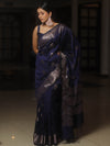 Banarasee Handwoven Semi Silk Saree With Zari Buti Design-Blue