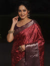 Banarasee Handwoven Semi Silk Saree With Contrast Zari Border-Purple