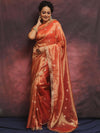 Banarasee Handwoven Tissue Saree Zari Buti With Lace-Peach